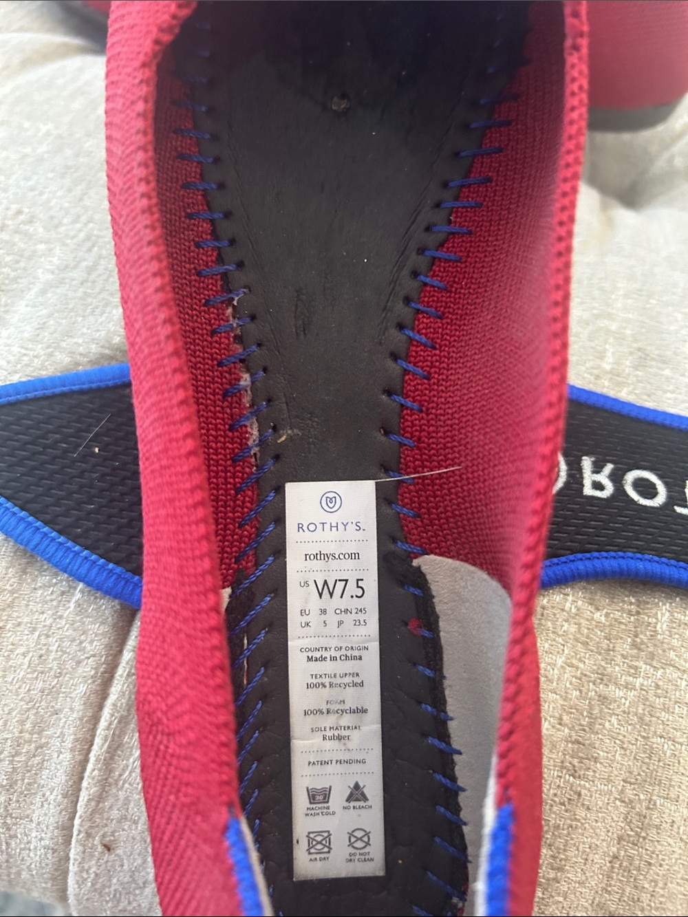 Rothy's Women's Pointed Knit Flats in red with Blue Trim - Picture 3 of 5